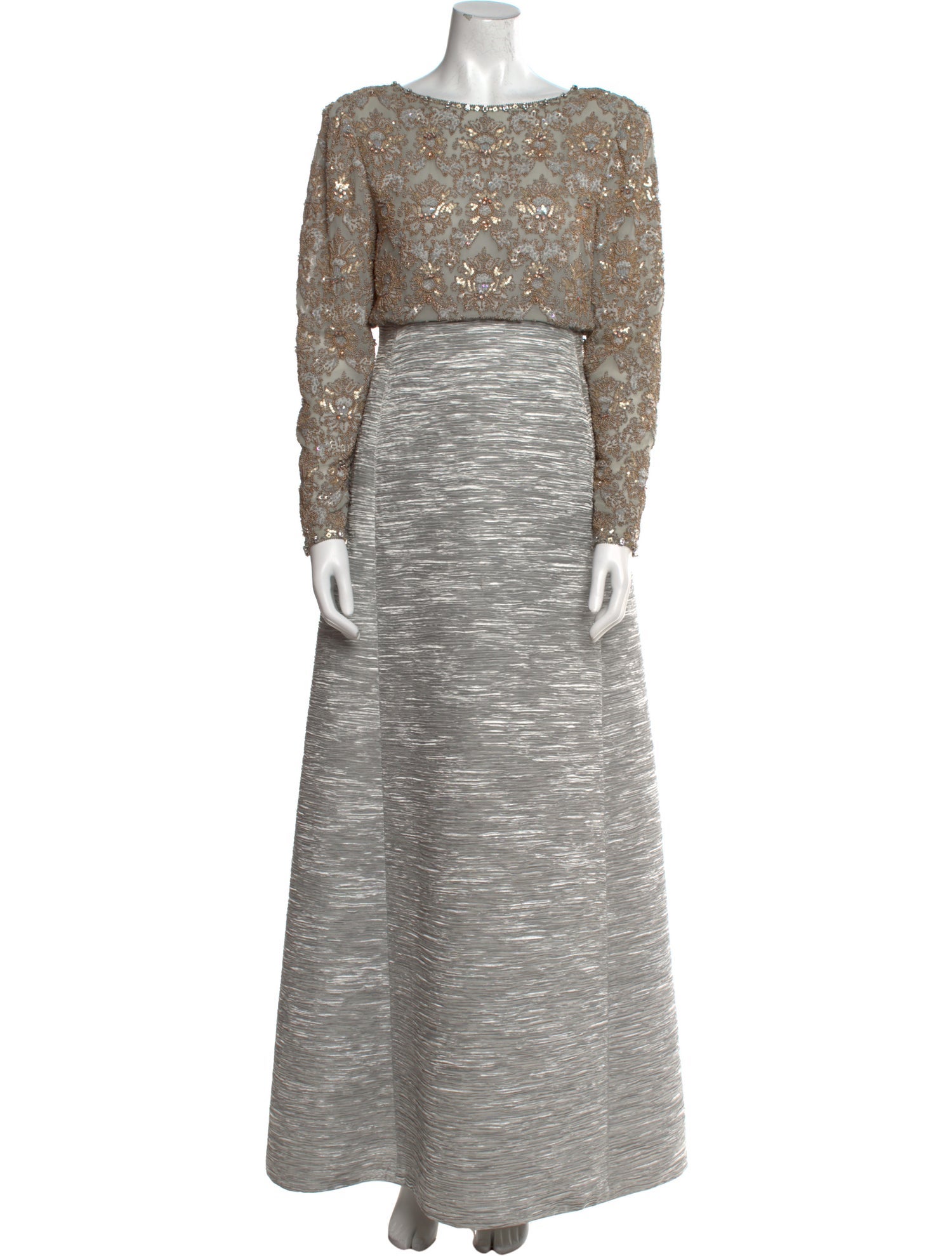 Mary McFadden Bateau Neckline Long Dress
